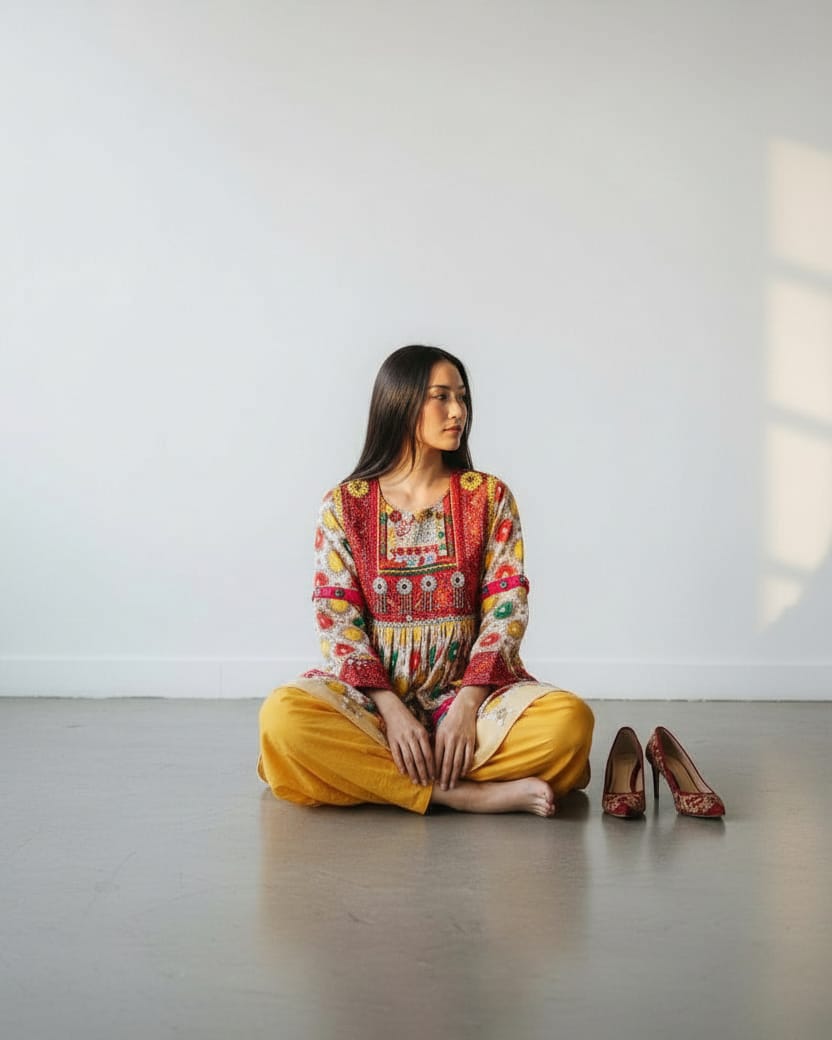 Afghan Embroidered Dress with Yellow Pants 2-piece 4