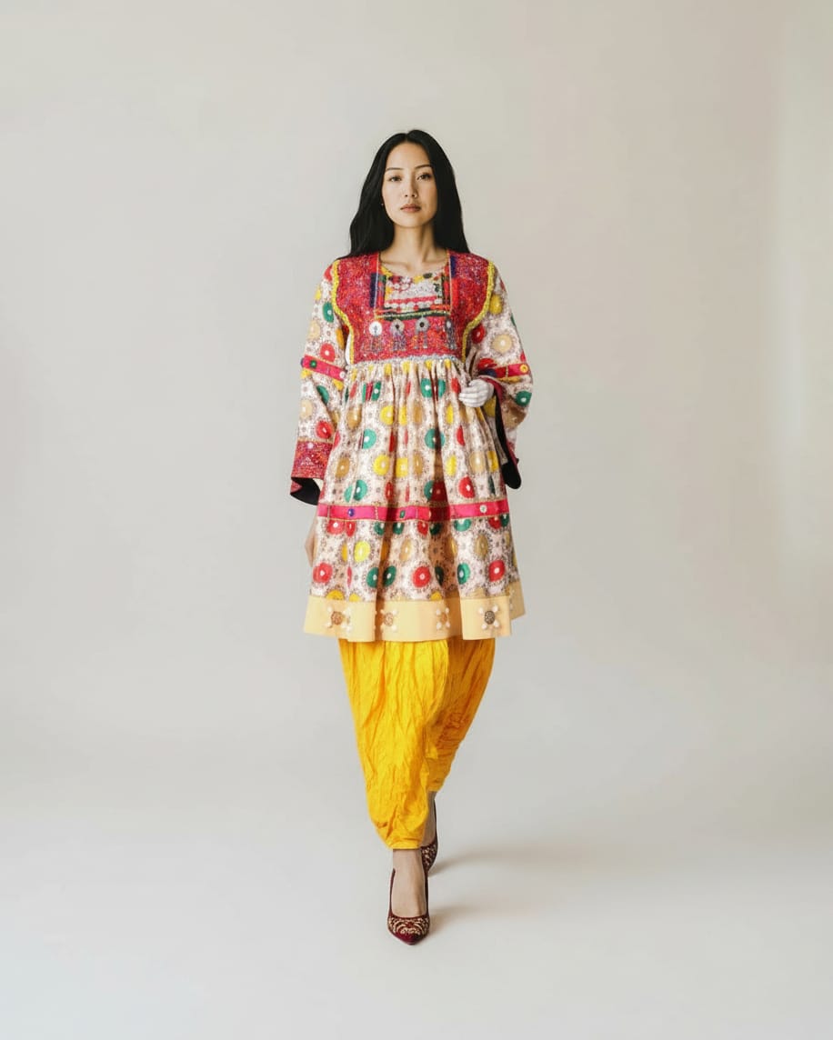 Afghan Embroidered Dress with Yellow Pants 2-piece 9
