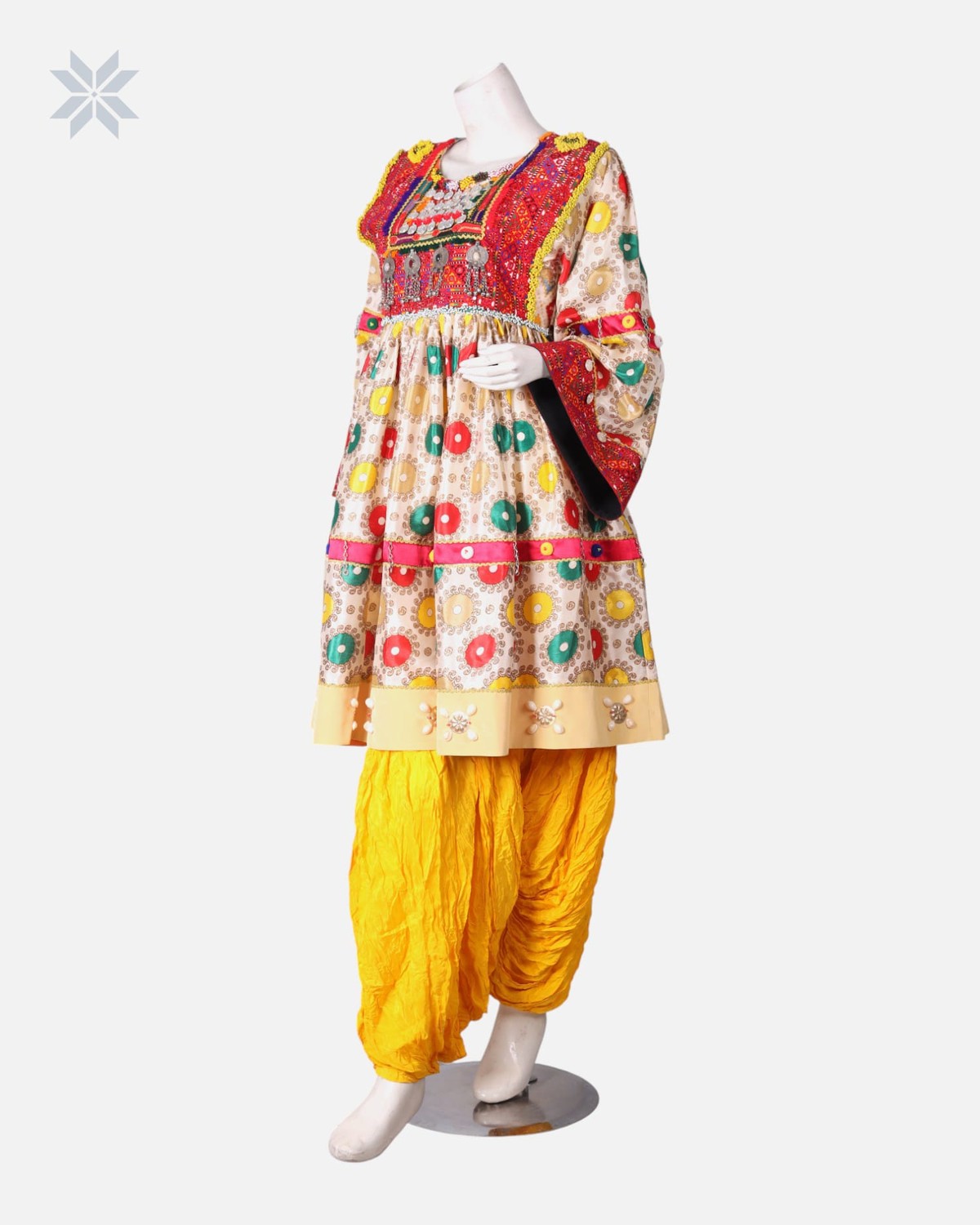 Afghan Embroidered Dress with Yellow Pants 2-piece 8