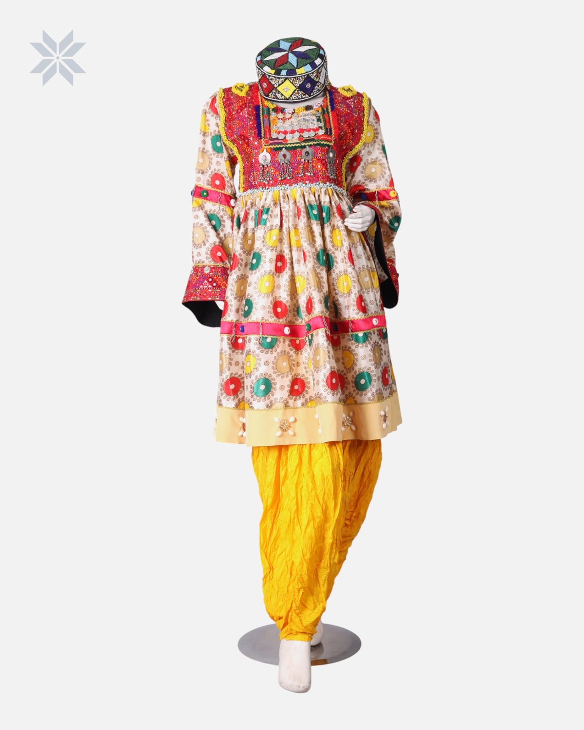 Afghan Embroidered Dress with Yellow Pants 2-piece 6