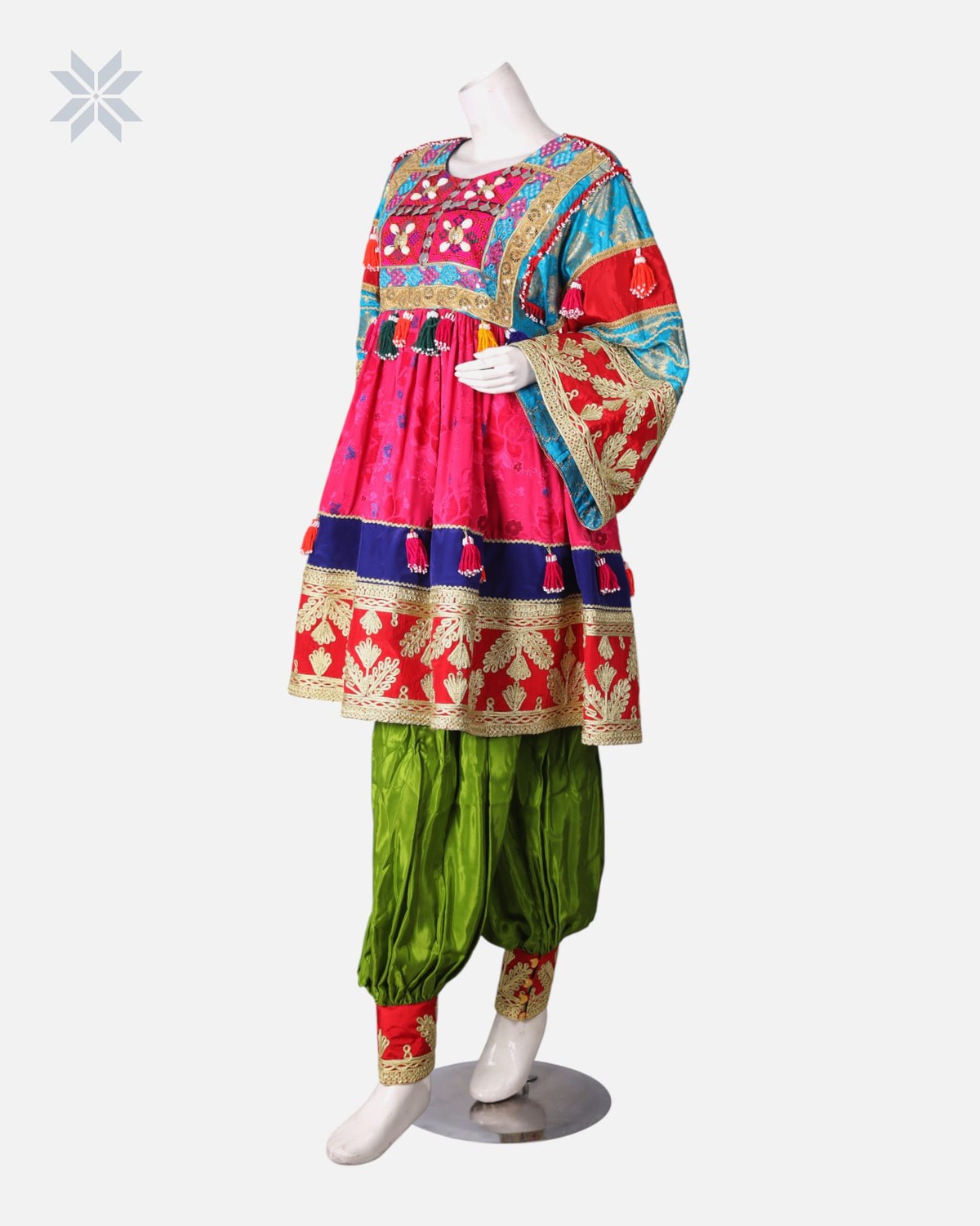 Afghan Embroidered Dress with Green Pants 3