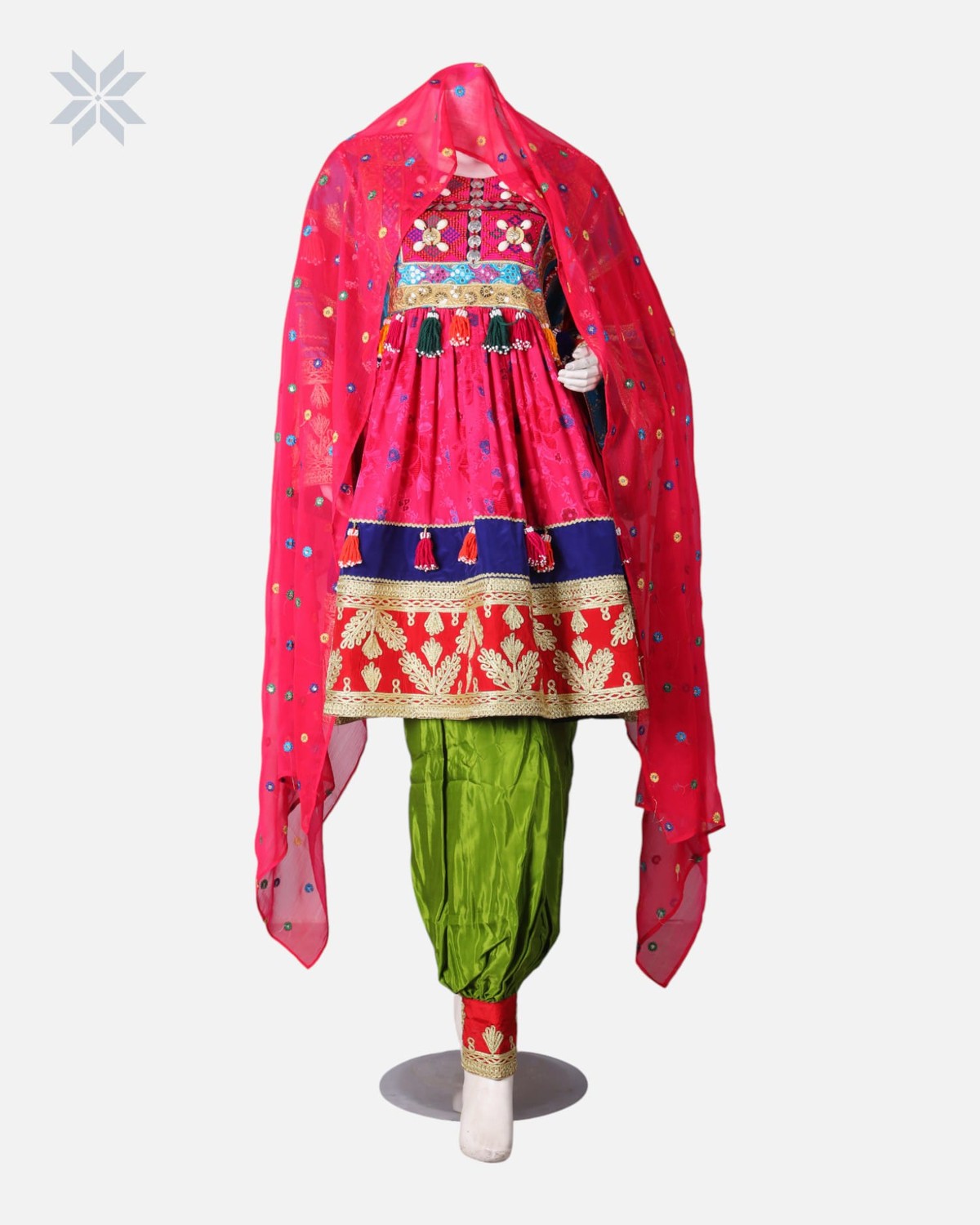 Afghan Embroidered Dress with Green Pants 5