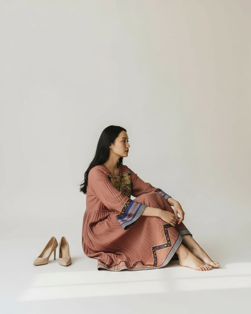 Afghan Pleated Cotton Long Dress 6