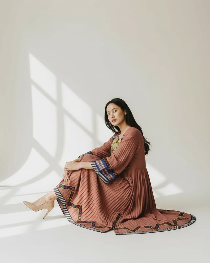 Afghan Pleated Cotton Long Dress 1