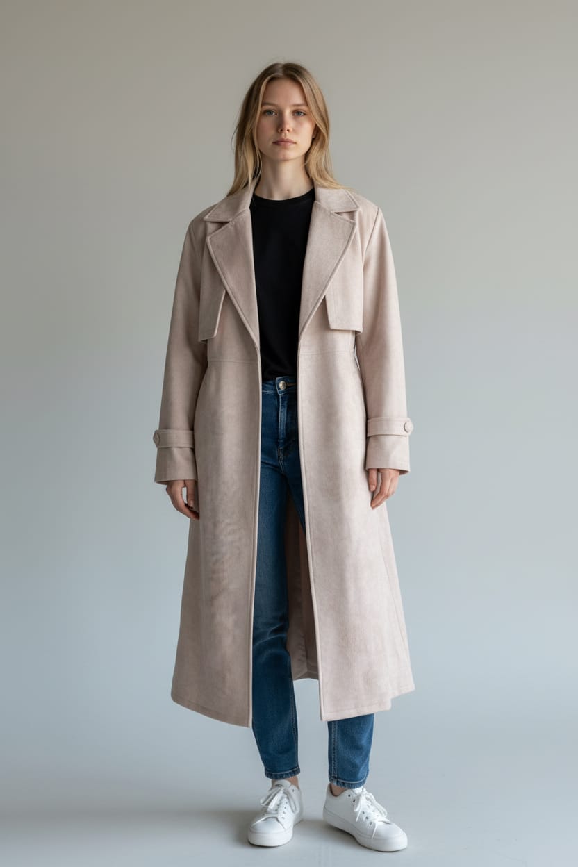 Classic Women’s Suede Long Coat Handmade 6