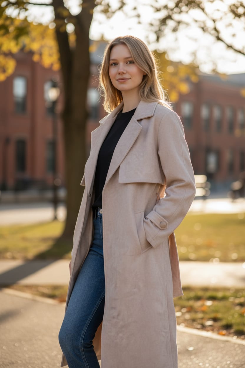Classic Women’s Suede Long Coat Handmade 7