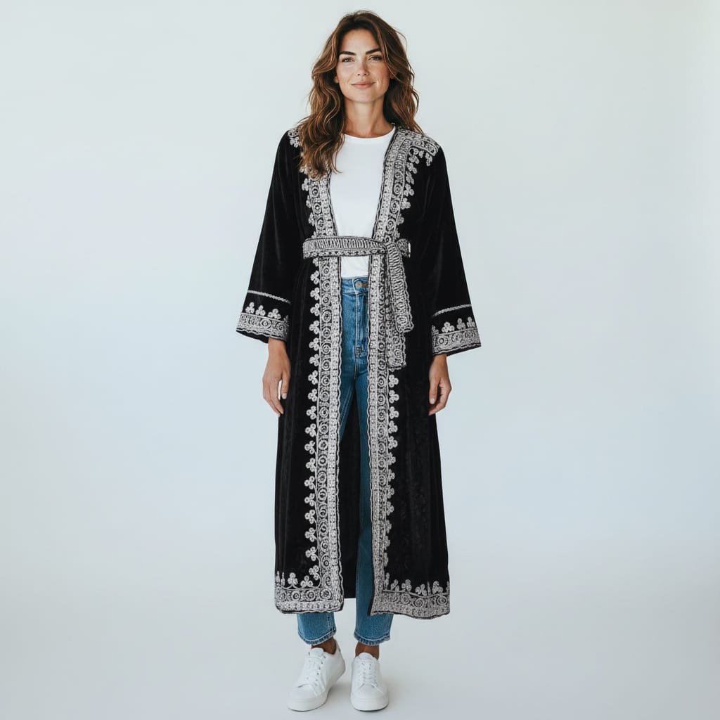 Handcrafted Afghan Floral Velvet Coat 5
