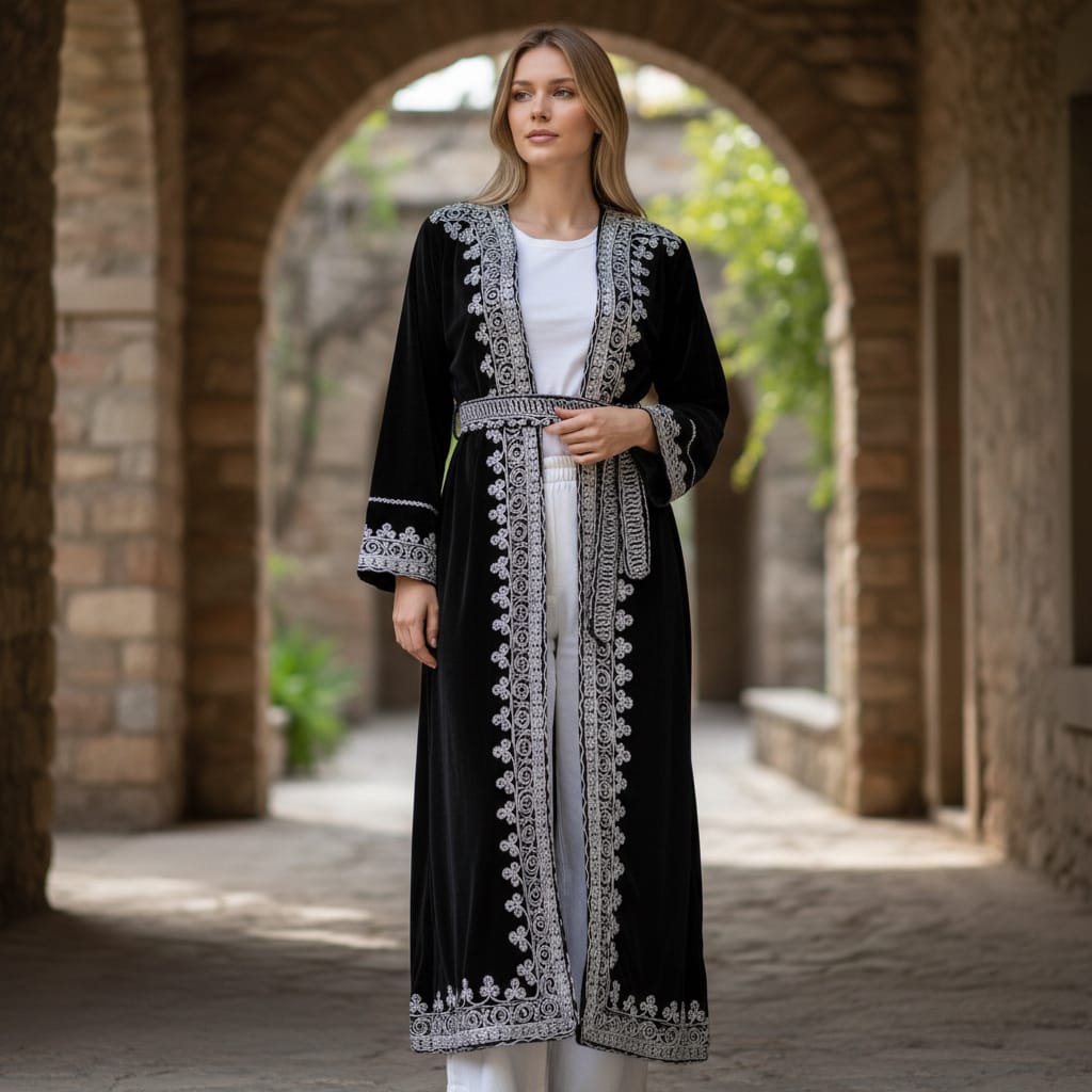Handcrafted Afghan Floral Velvet Coat 6