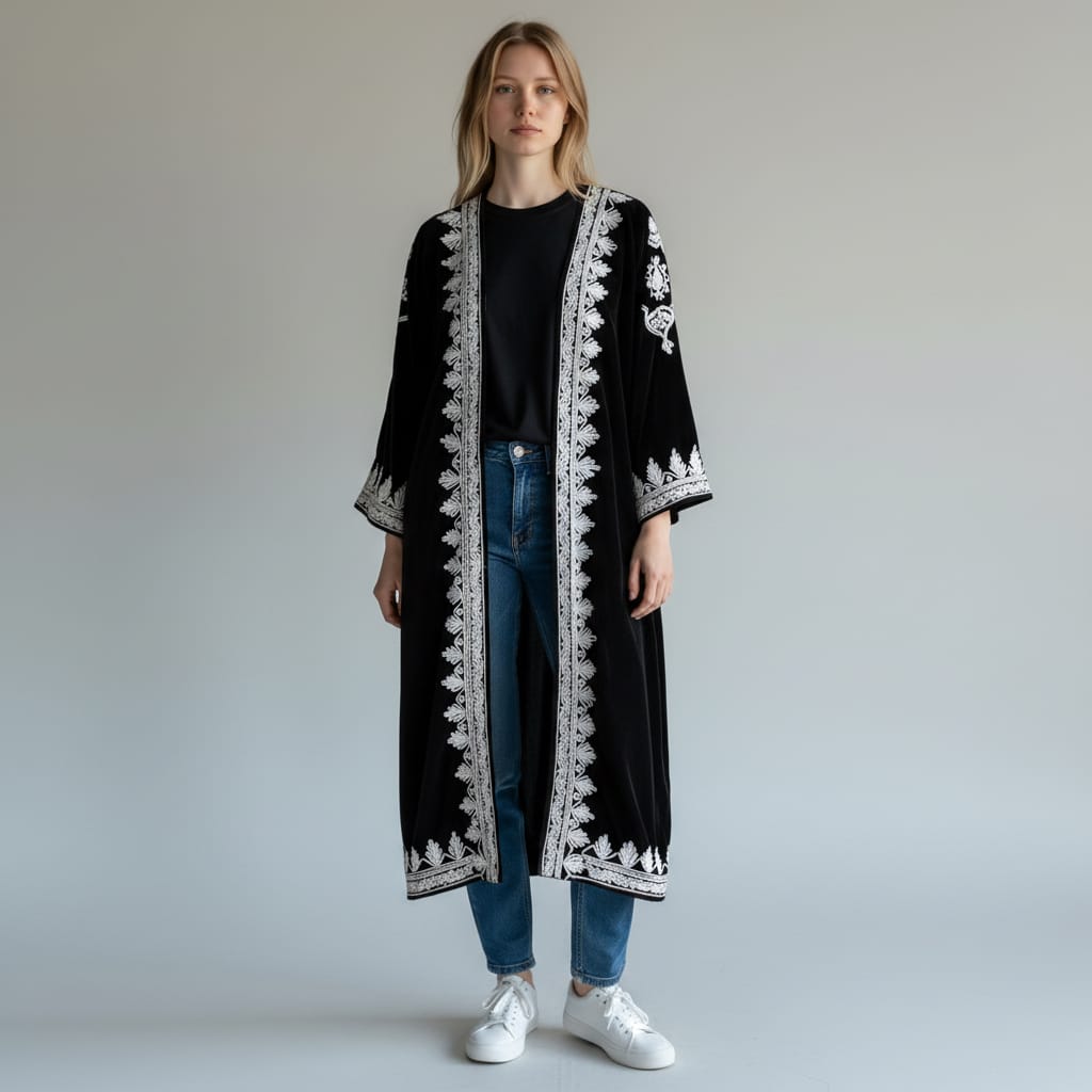 Black long Silk Velvet Coat Caftan Chapen 6