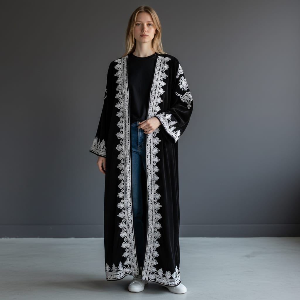 Black long Silk Velvet Coat Caftan Chapen 7