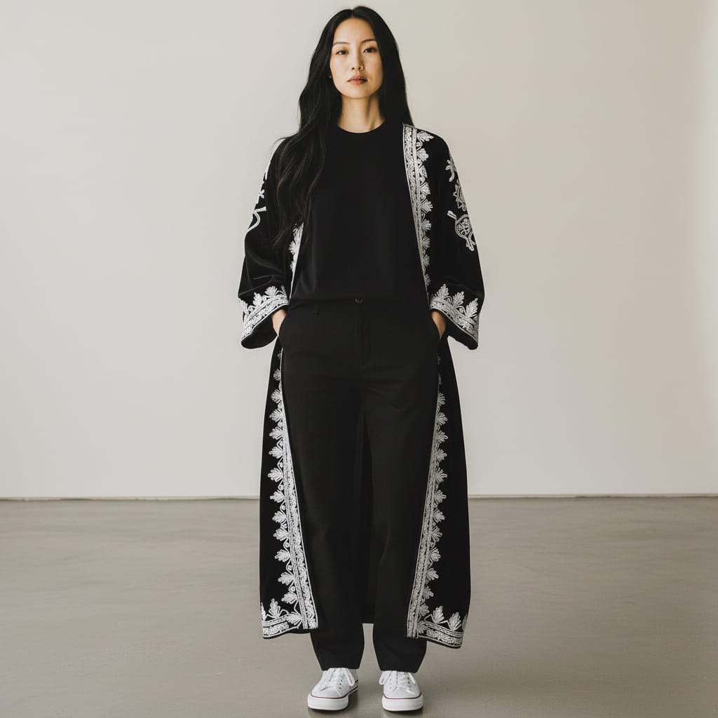 Black long Silk Velvet Coat Caftan Chapen 8