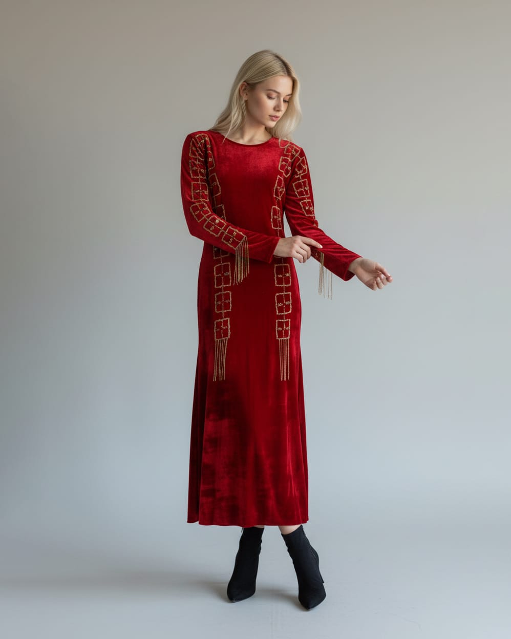 Handmade Embroidered Velvet Maxi Dress 4