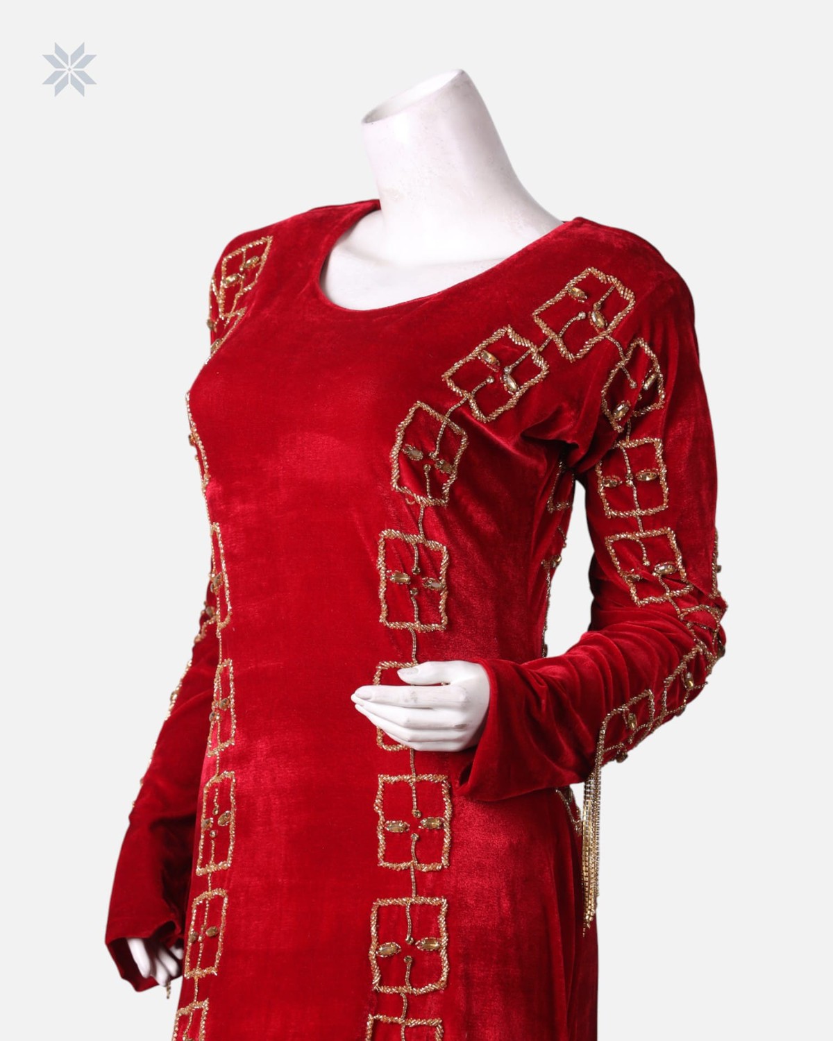 Handmade Embroidered Velvet Maxi Dress 6