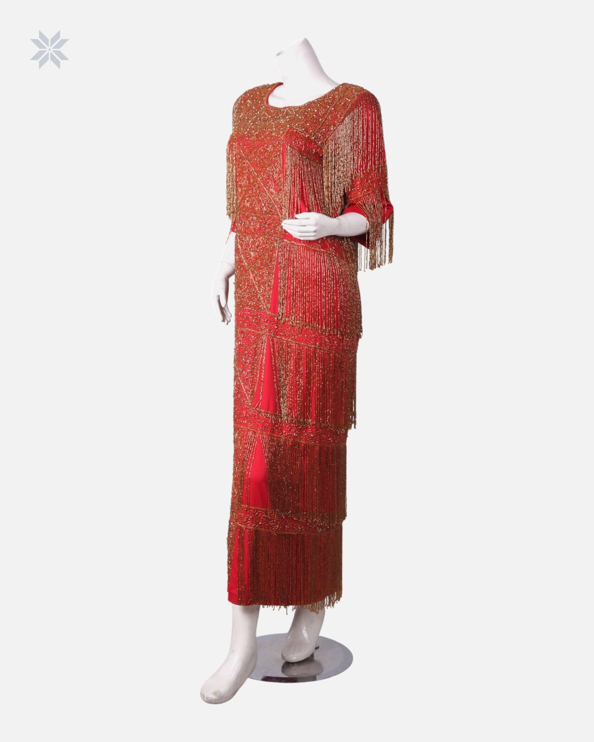 Hand Beaded Red Maxi Dress 1