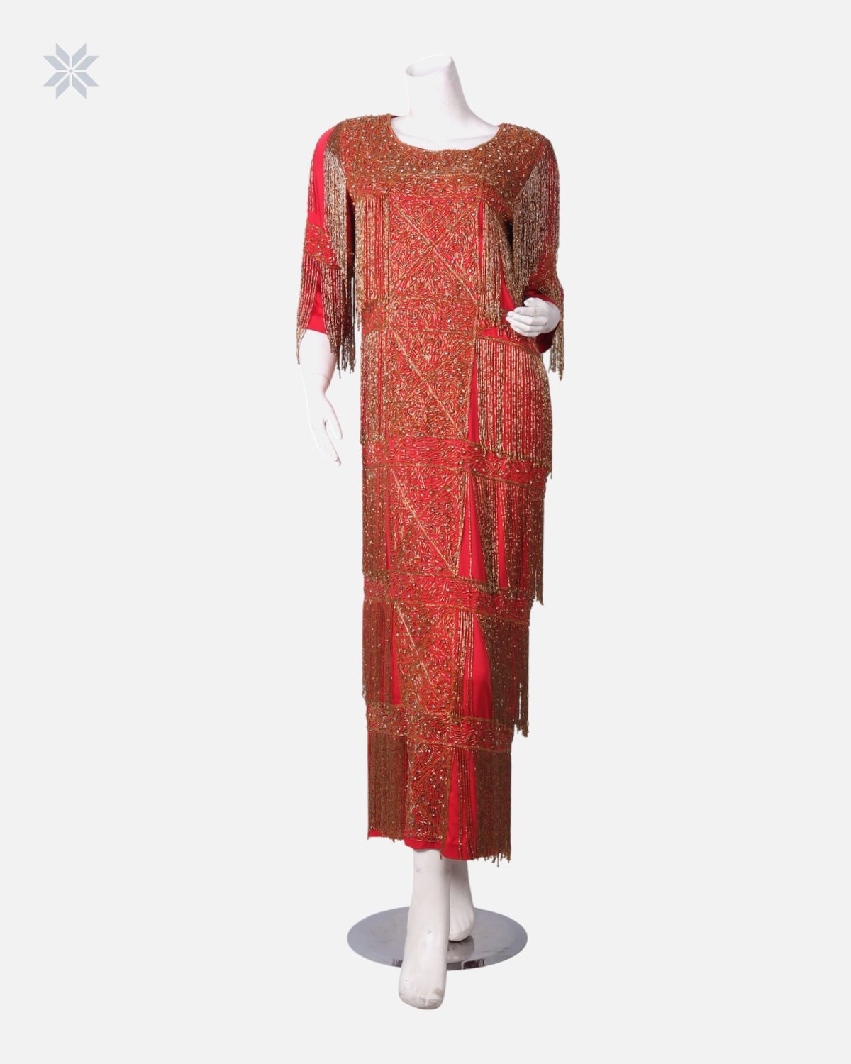 Hand Beaded Red Maxi Dress 3