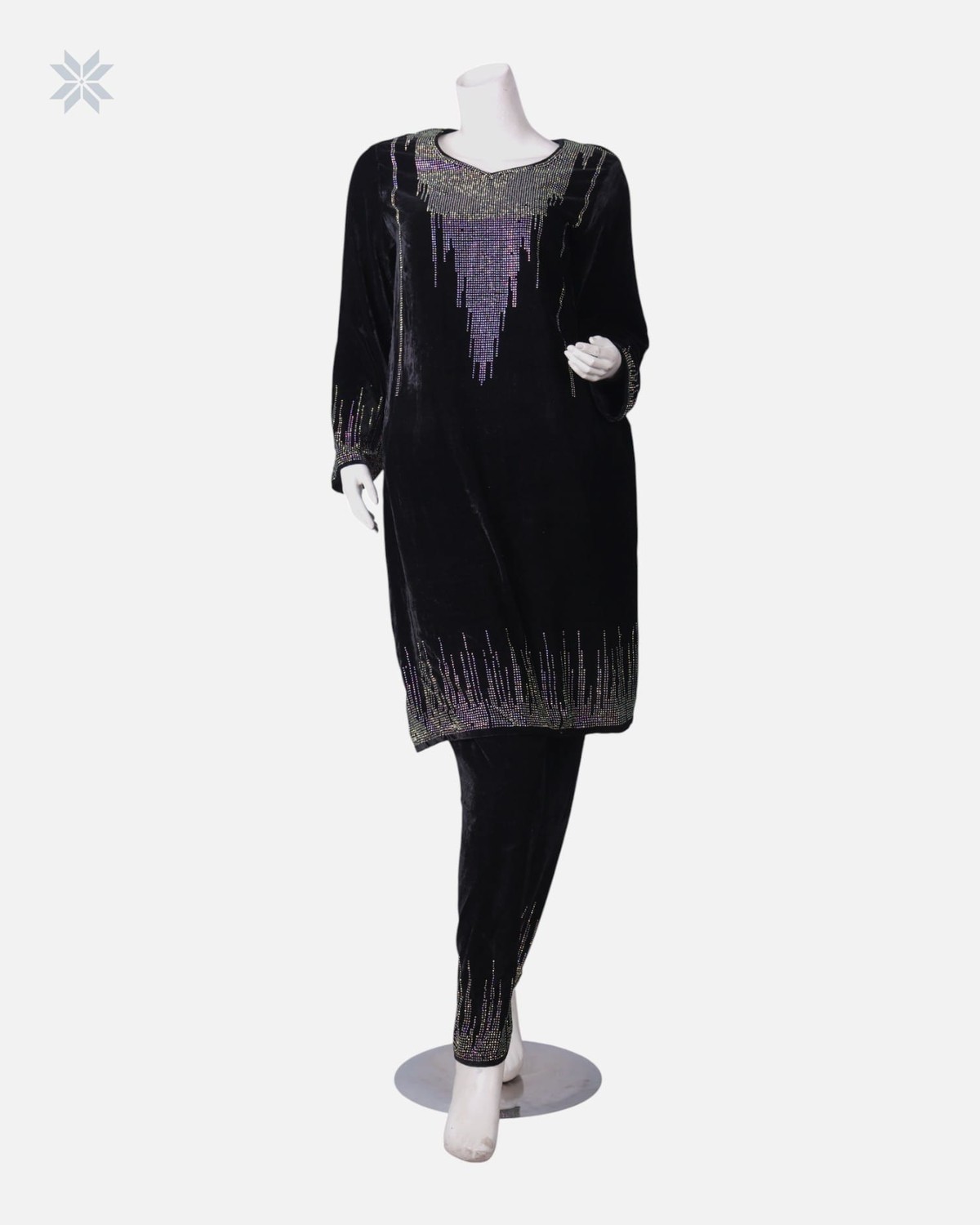Black Handmade Panjabi With Shawl 7