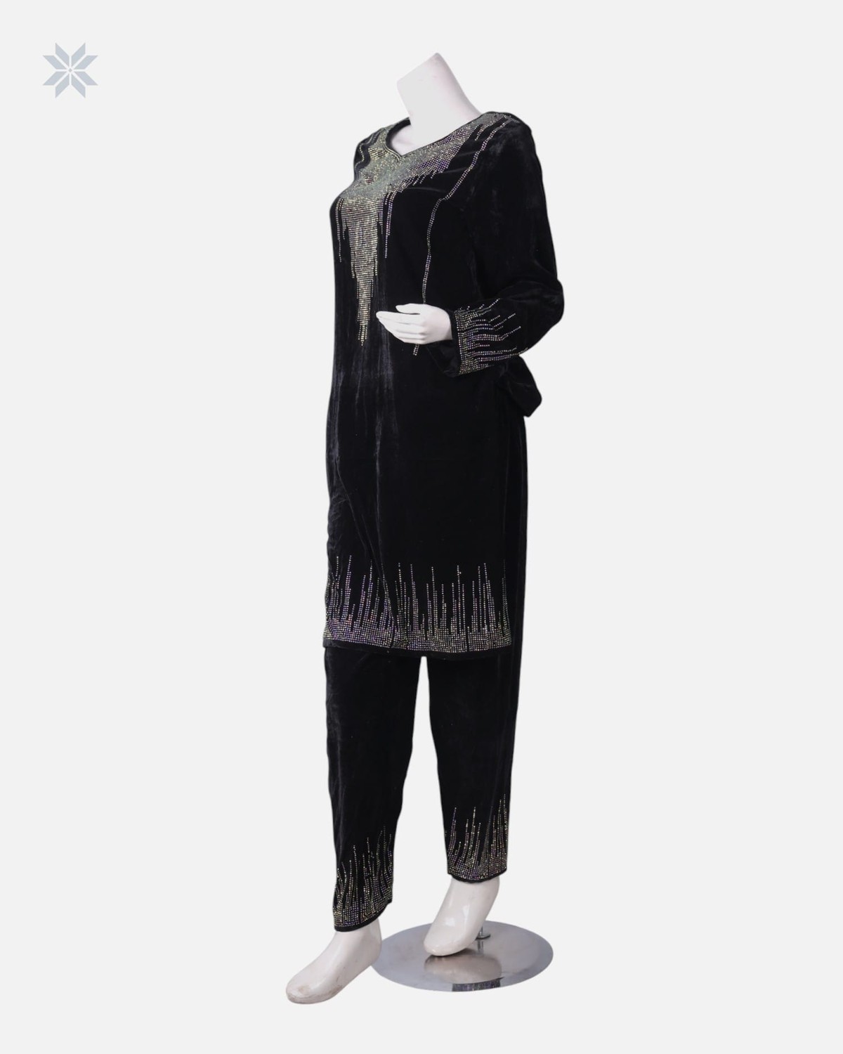 Black Handmade Panjabi With Shawl 2