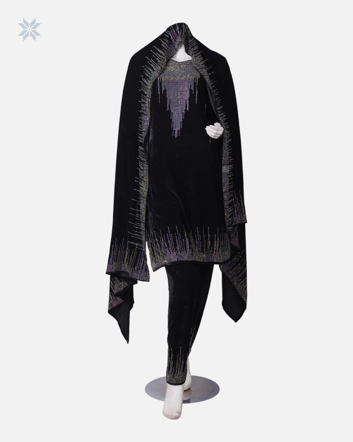Black Handmade Panjabi With Shawl 1