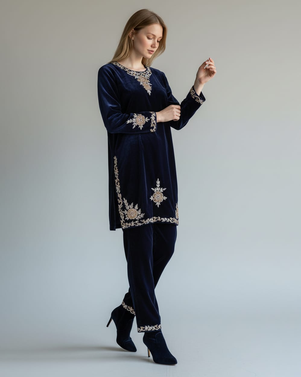 Silk Velvet Dress with Crystal Beadwork 2