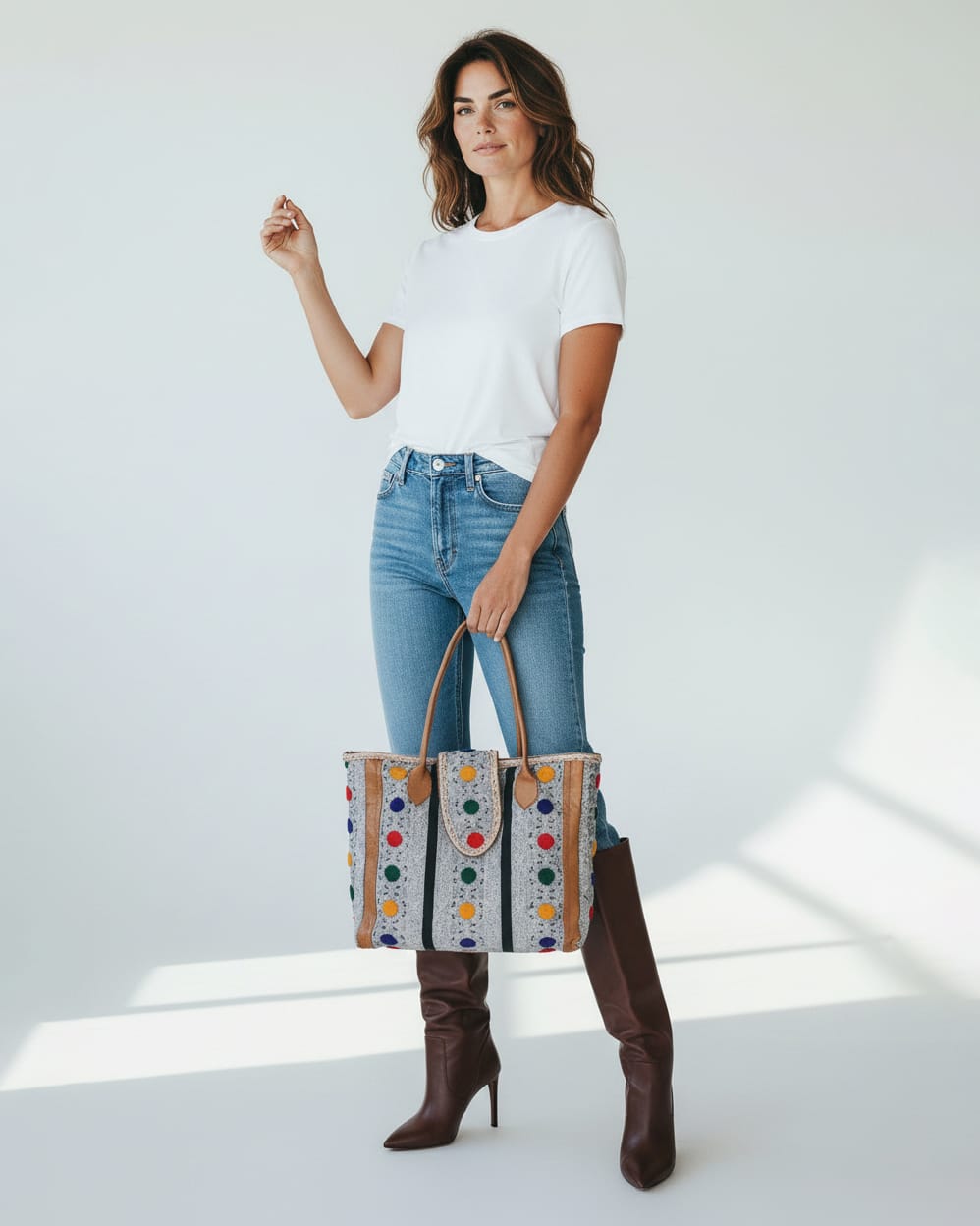 Handcrafted Colorful Embroidered Leather Tote Bag 7