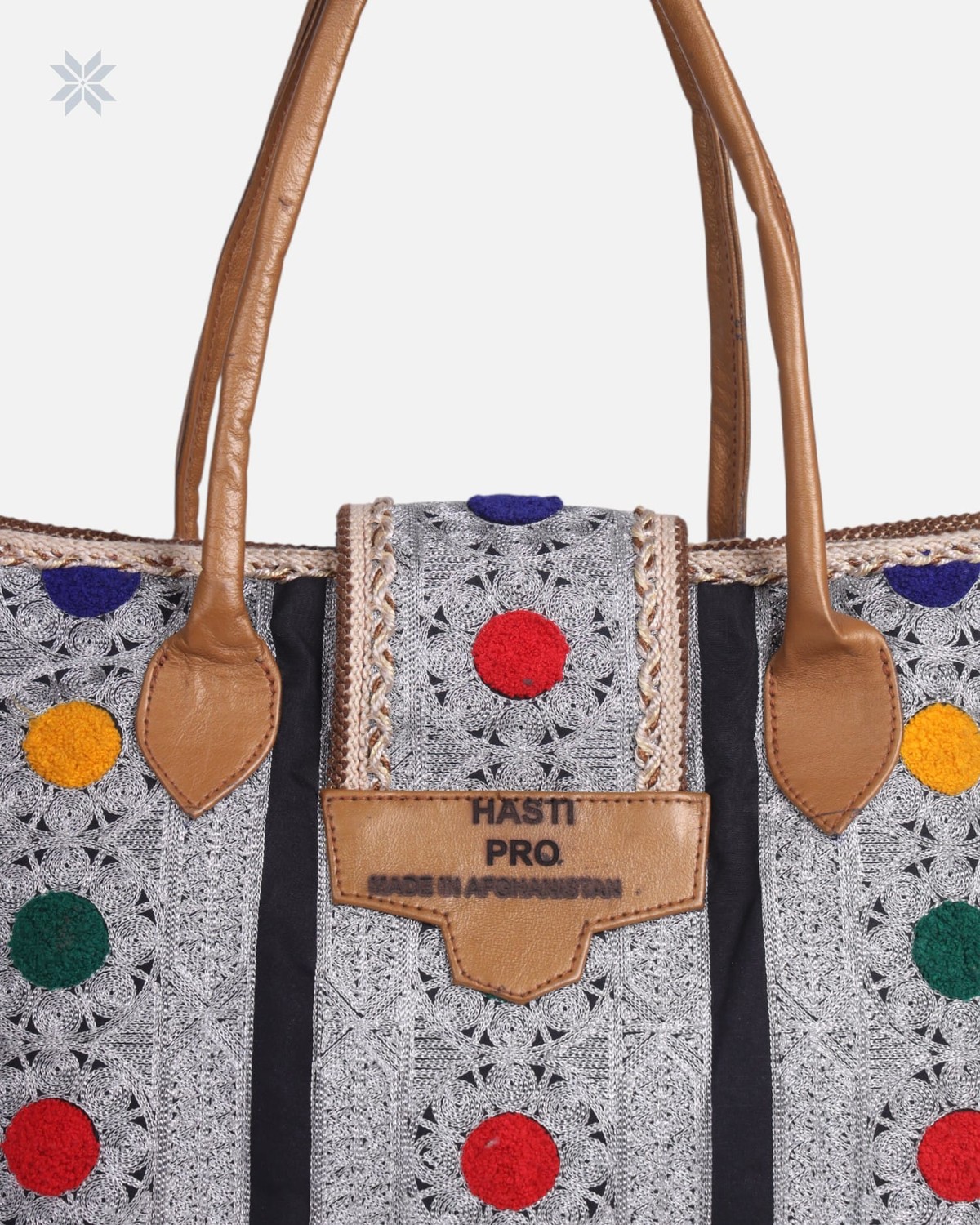 Handcrafted Colorful Embroidered Leather Tote Bag 6