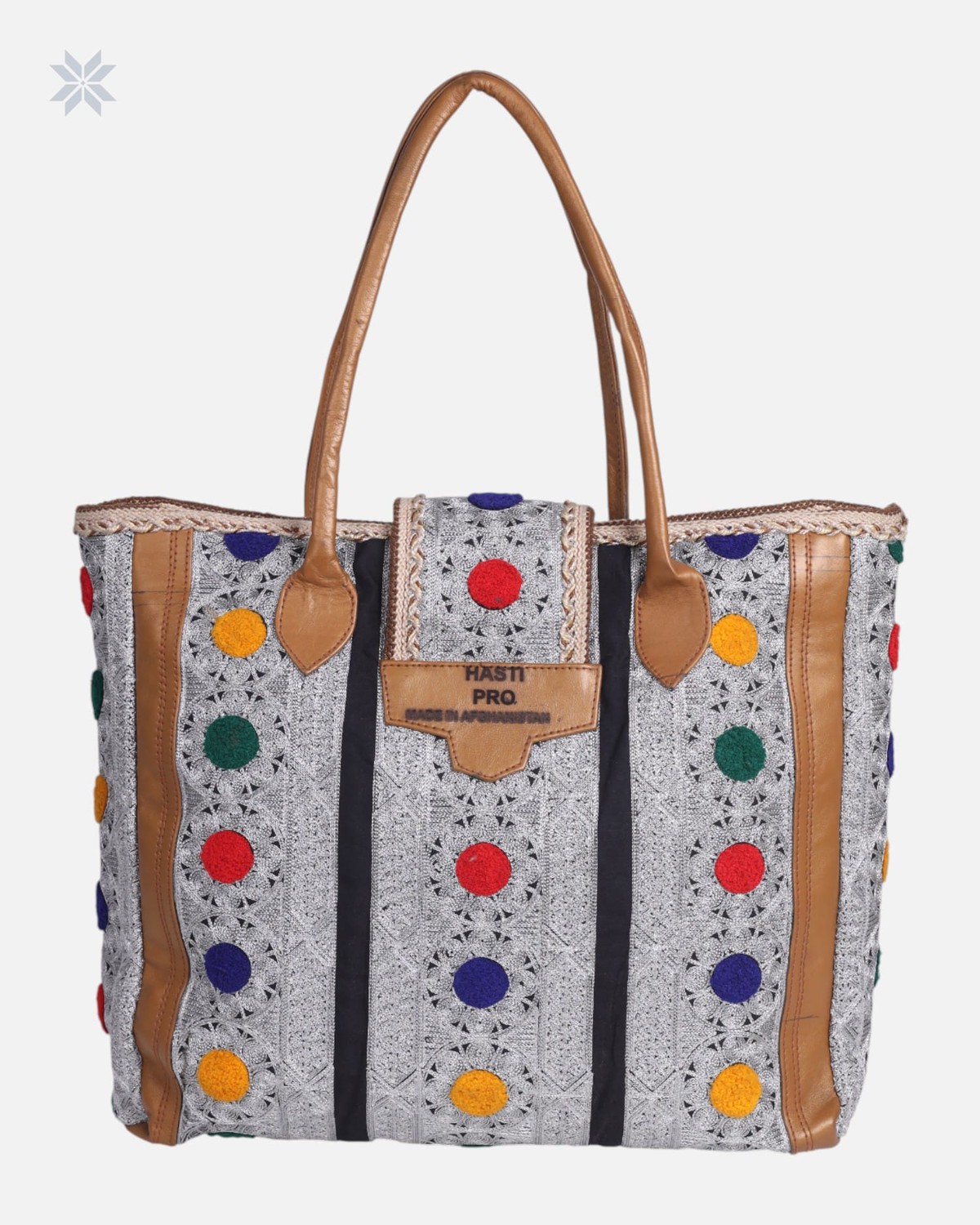 Handcrafted Colorful Embroidered Leather Tote Bag 3