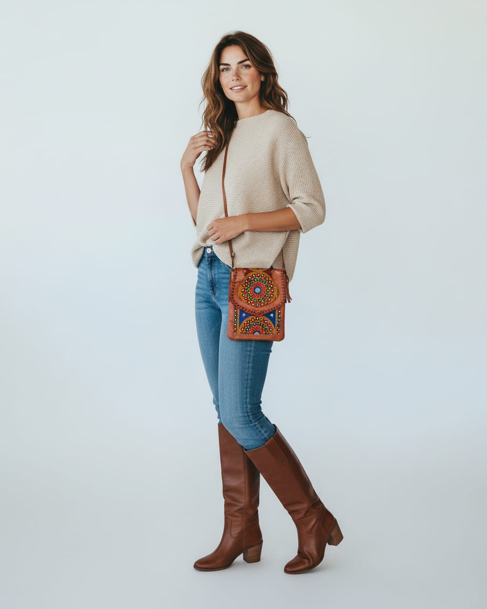 Shani Hand Embroidered Leather Tablet Bag 3