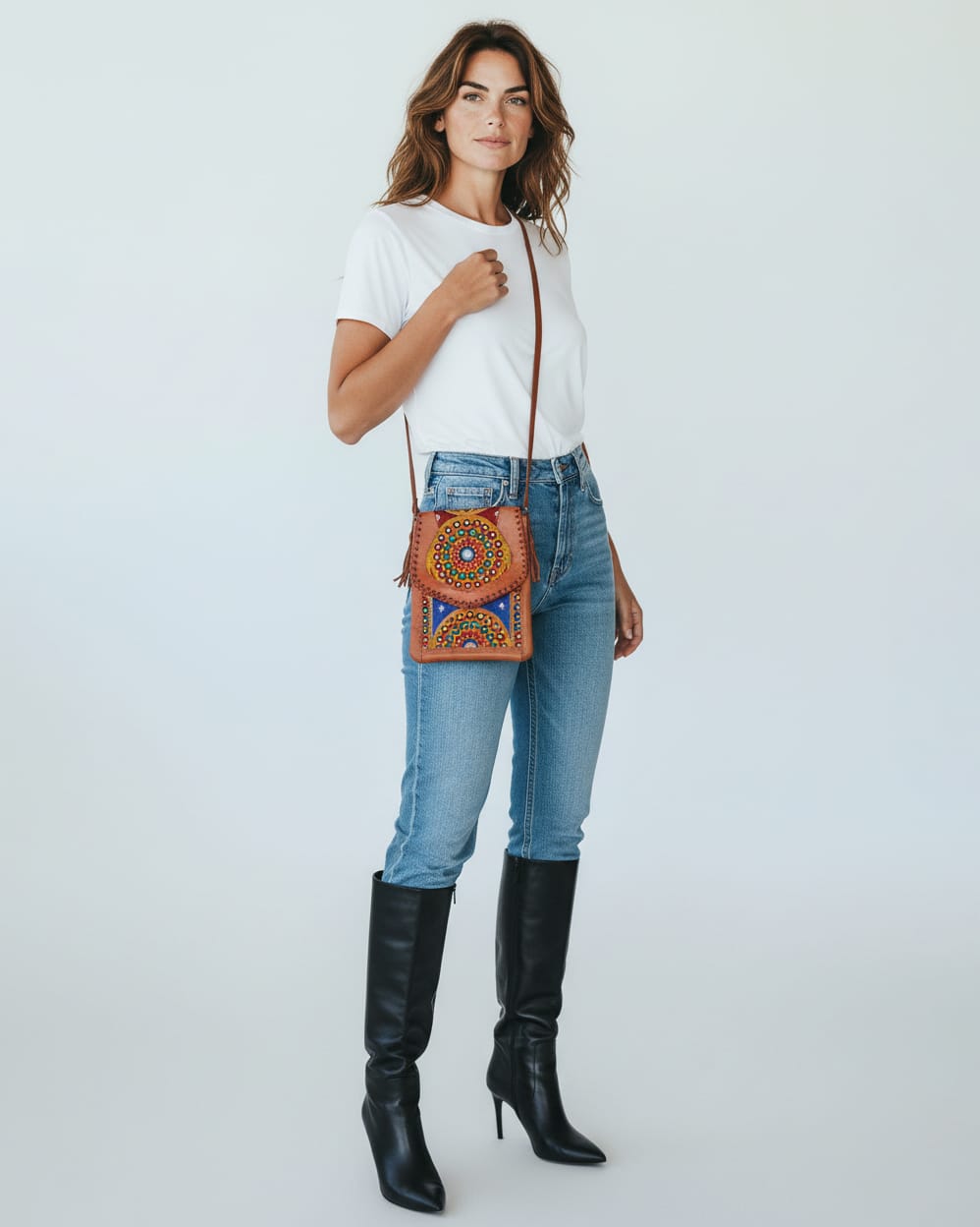 Shani Hand Embroidered Leather Tablet Bag 4