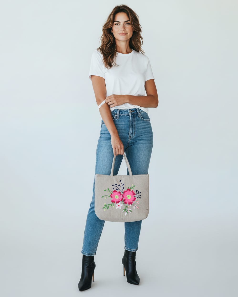 Embroidered Leather Tote Bag 4