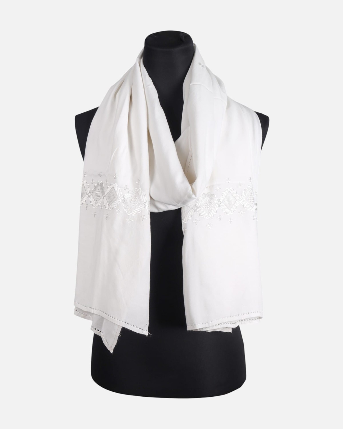 Floral White Embroidered Scarf 6