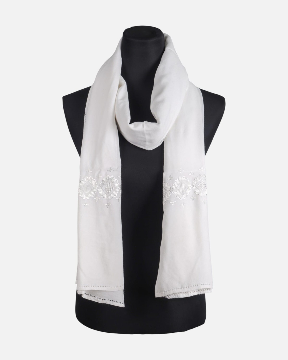 Floral White Embroidered Scarf 8