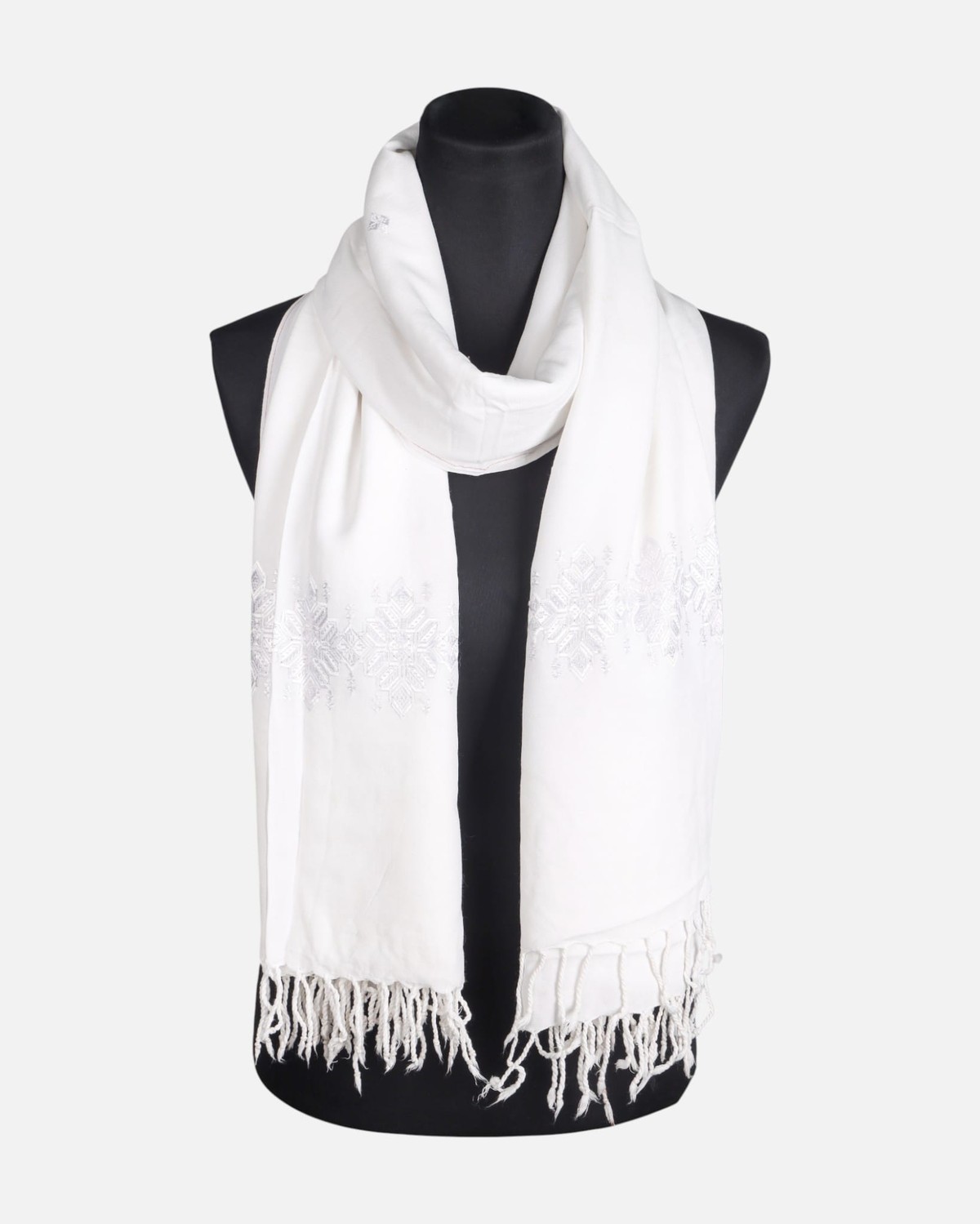White Women’s Embroidered Scarf Wrap 4