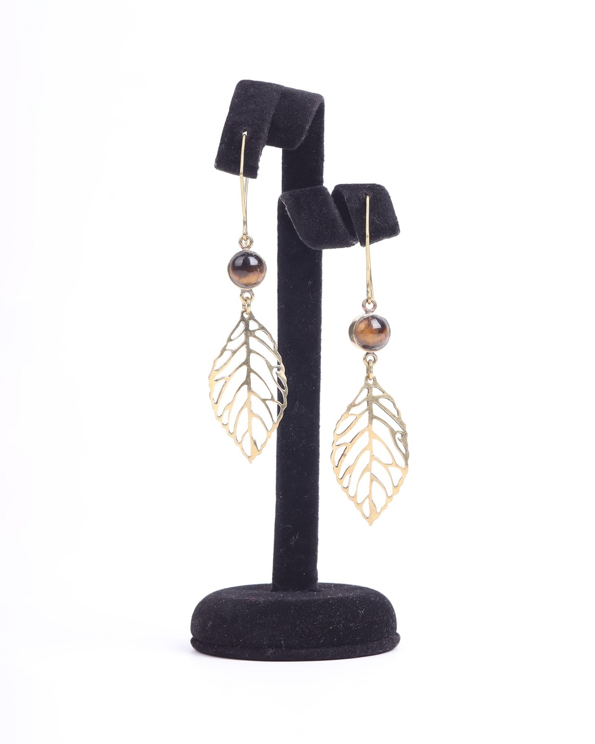 Leaf Earrings – Beet Leaf Design with Tiger Eye 2
