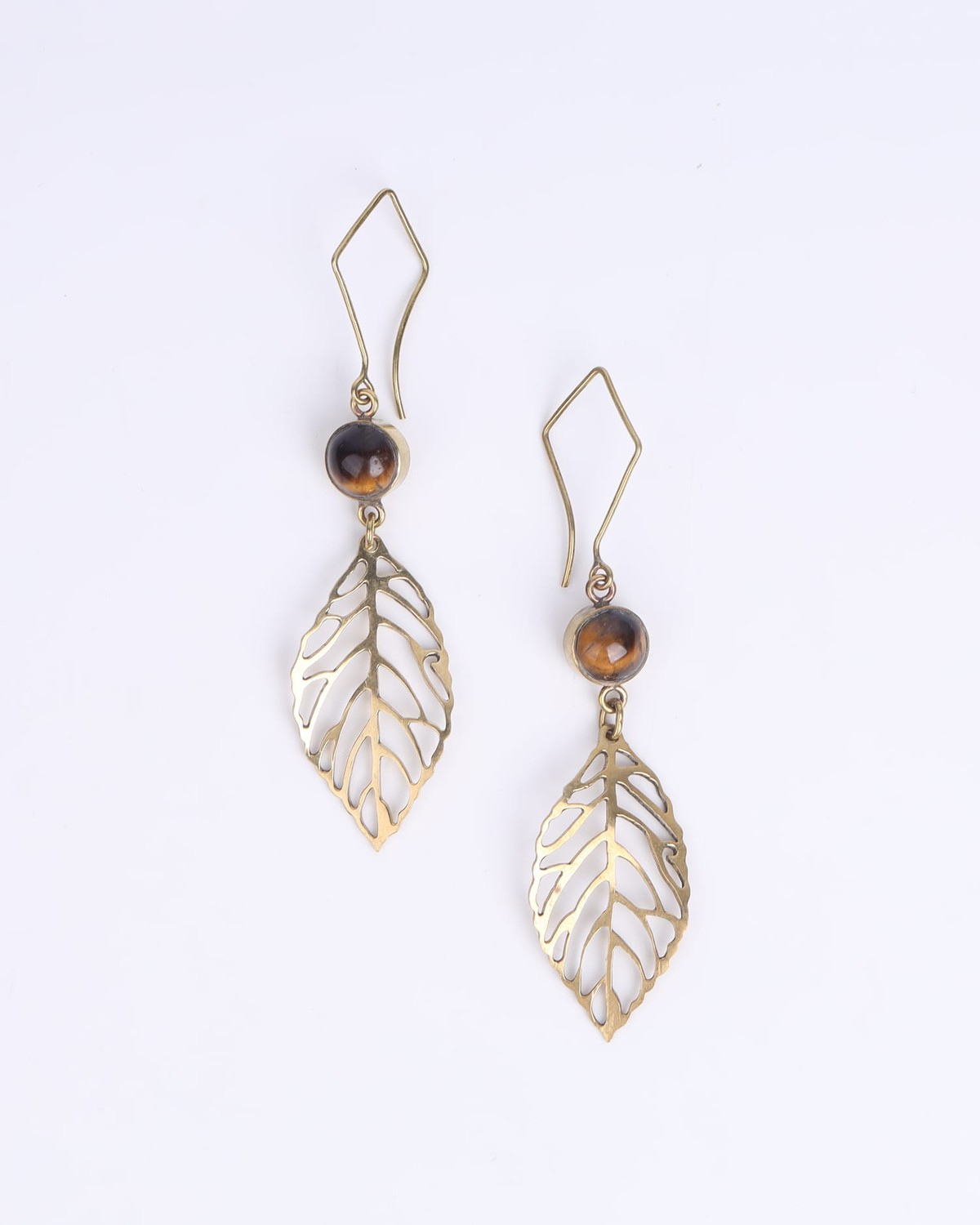 Leaf Earrings – Beet Leaf Design with Tiger Eye 1