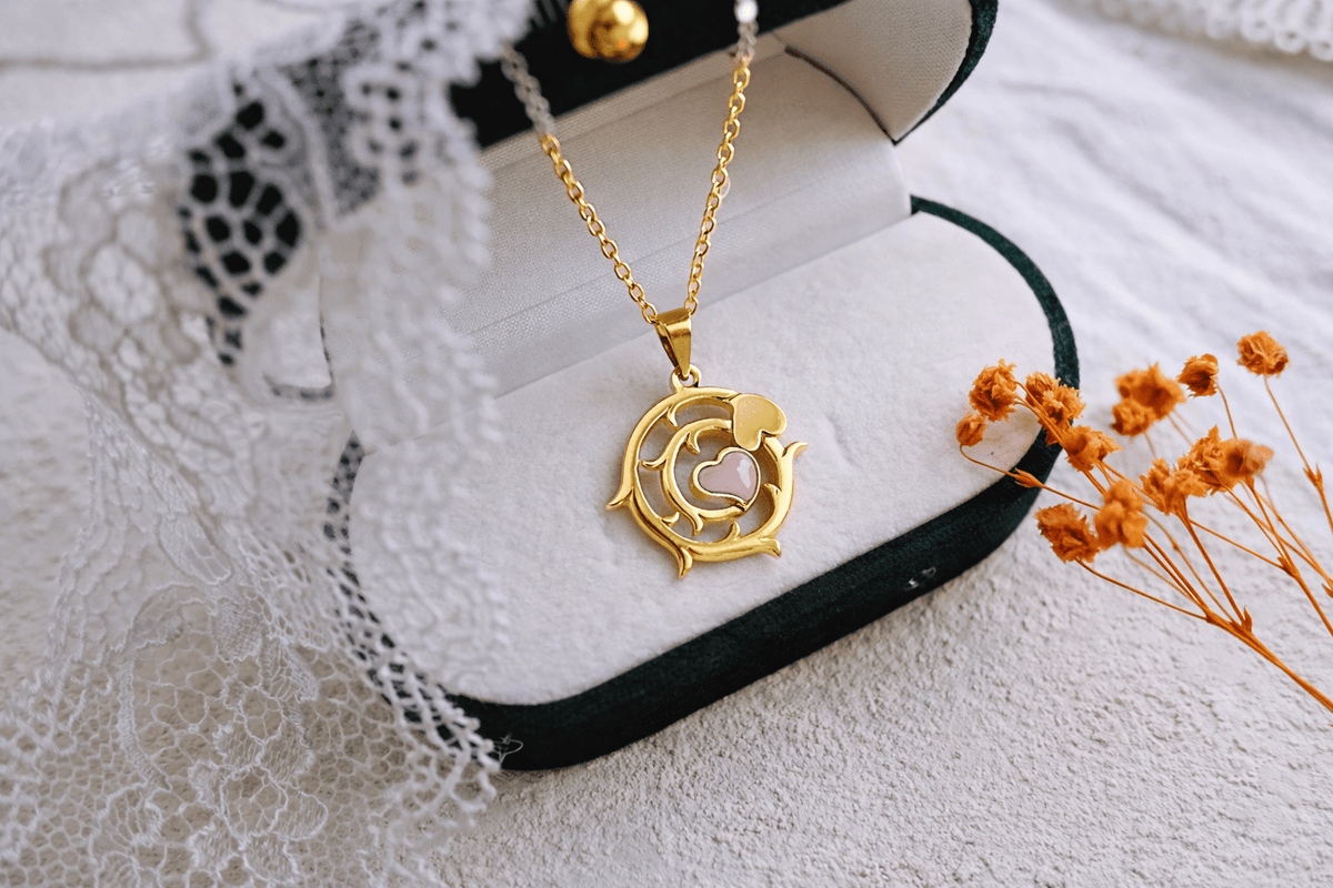 Quartz & Gold Plated Love Design Necklace 1