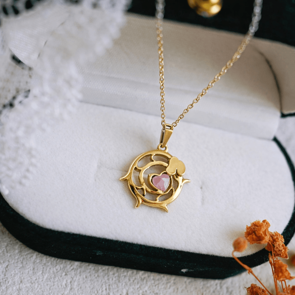 Quartz & Gold Plated Love Design Necklace 3