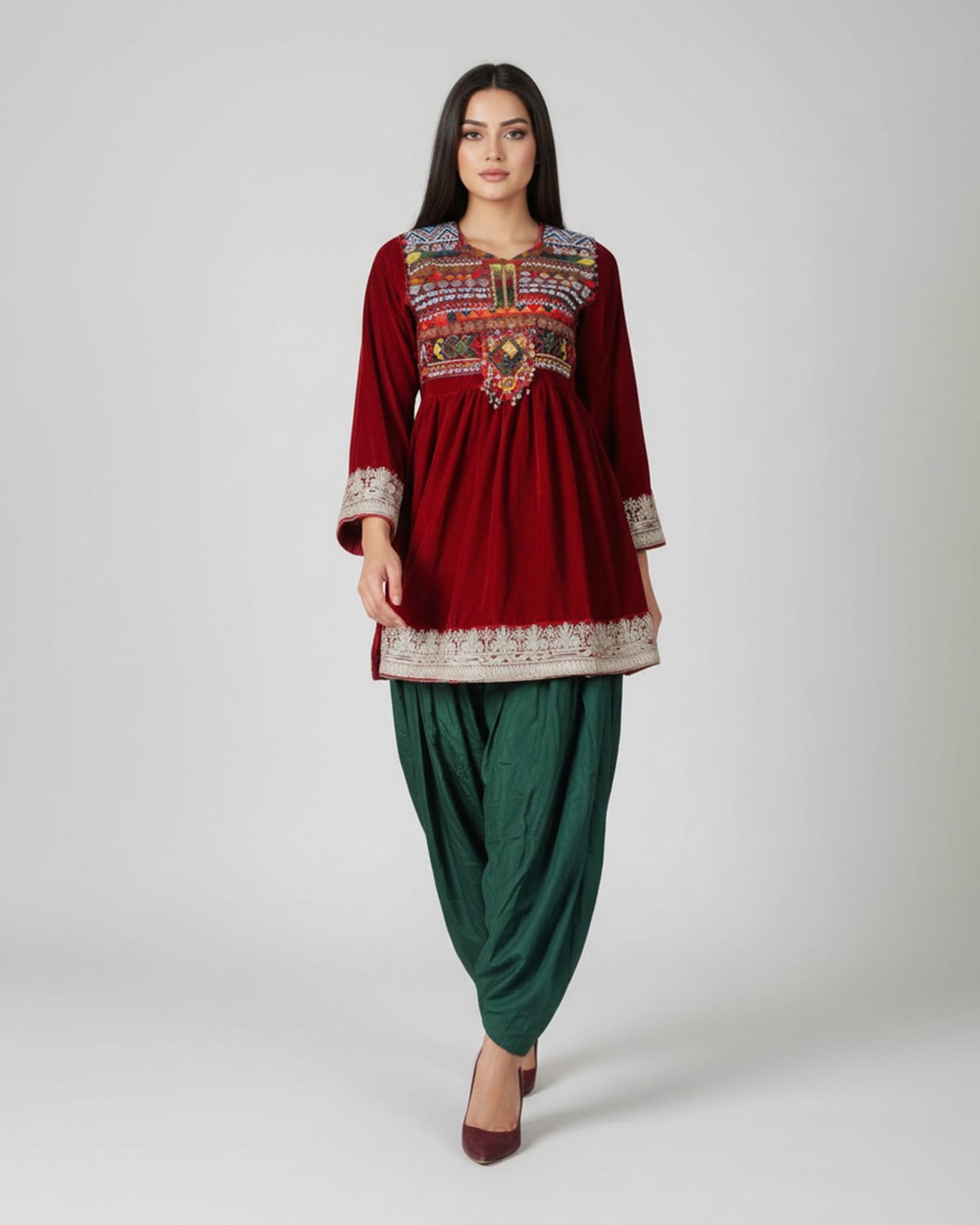 Afghan Henna Night Dress With Shawl 4