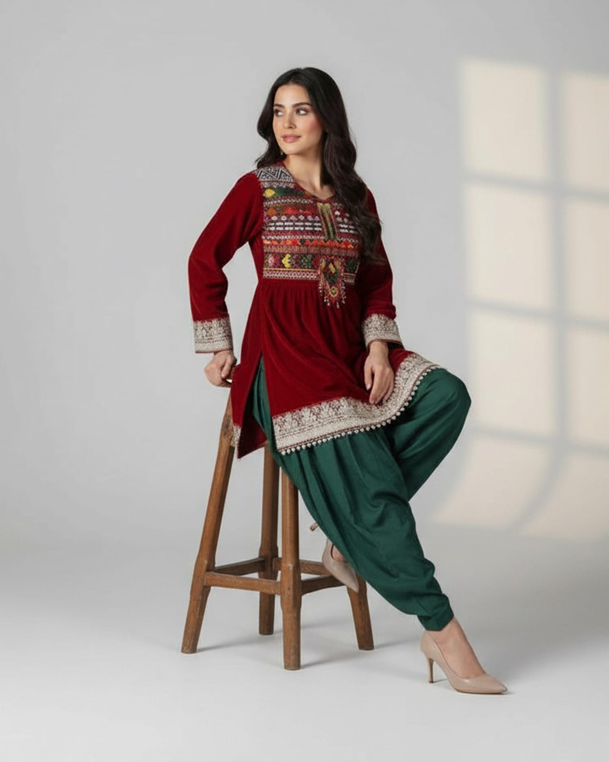 Afghan Henna Night Dress With Shawl 7
