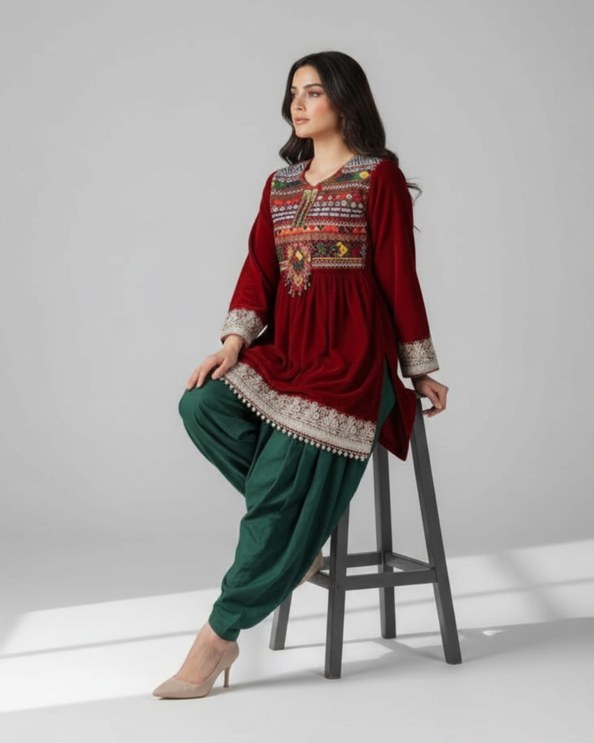 Afghan Henna Night Dress With Shawl 6