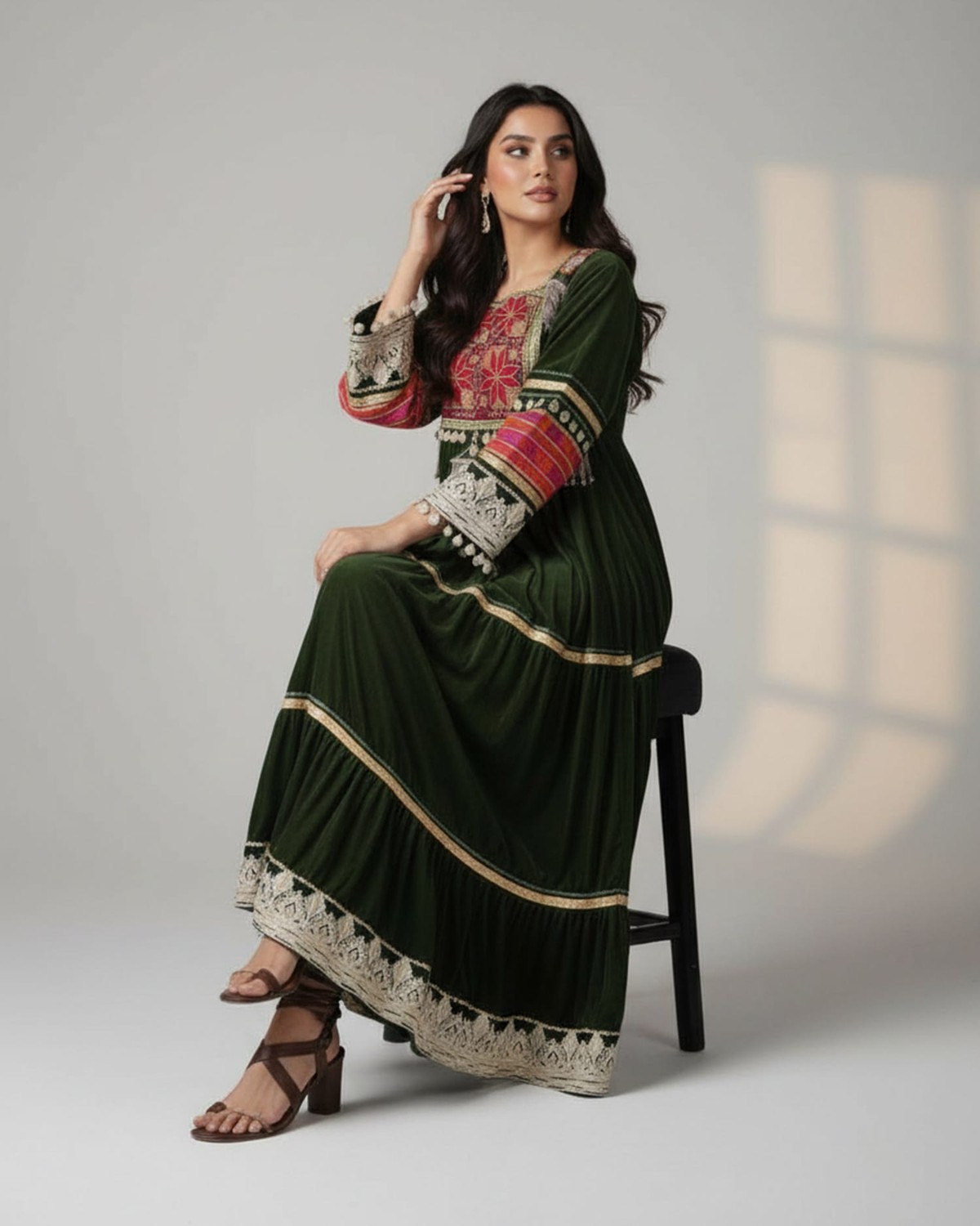 Afghan Bridal Gandi Dress Dark Forest Green 1