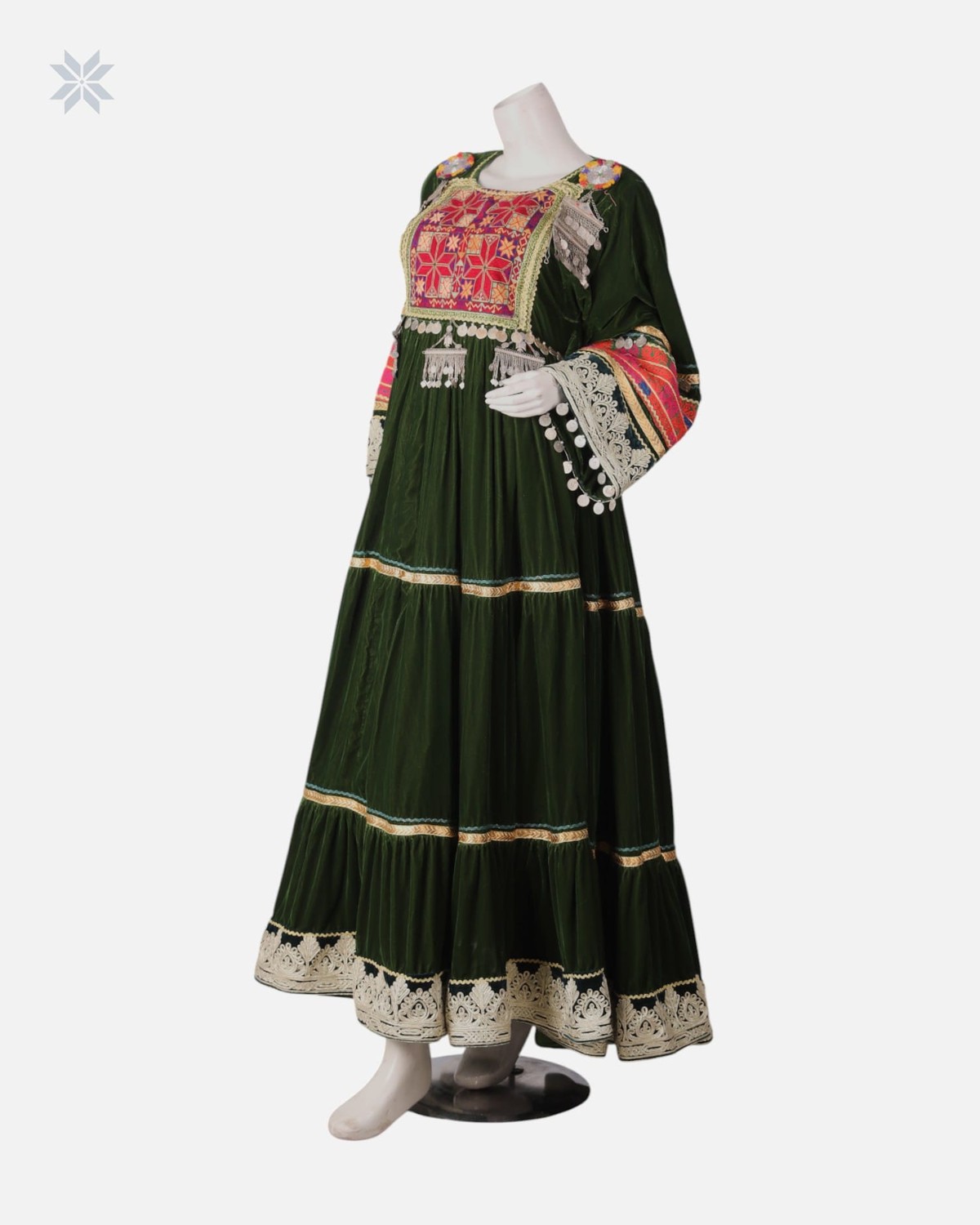 Afghan Bridal Gandi Dress Dark Forest Green 3