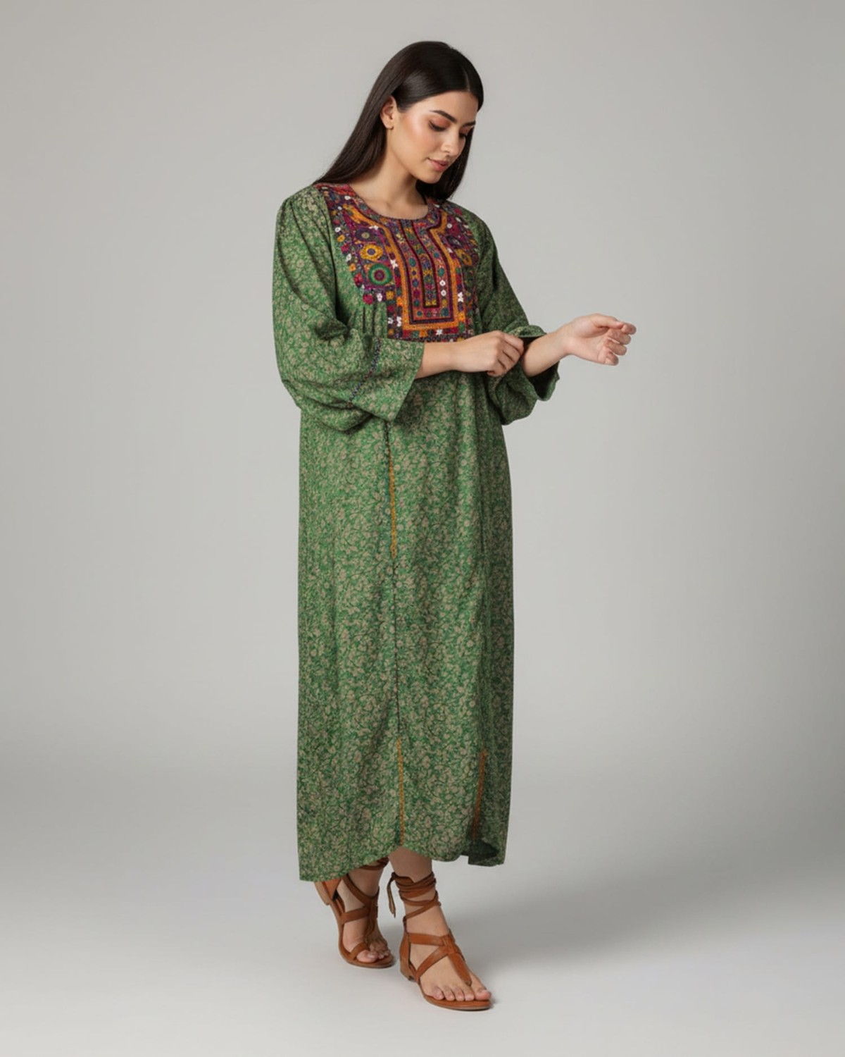 Handcrafted Afghan Green Wedding Dress 2
