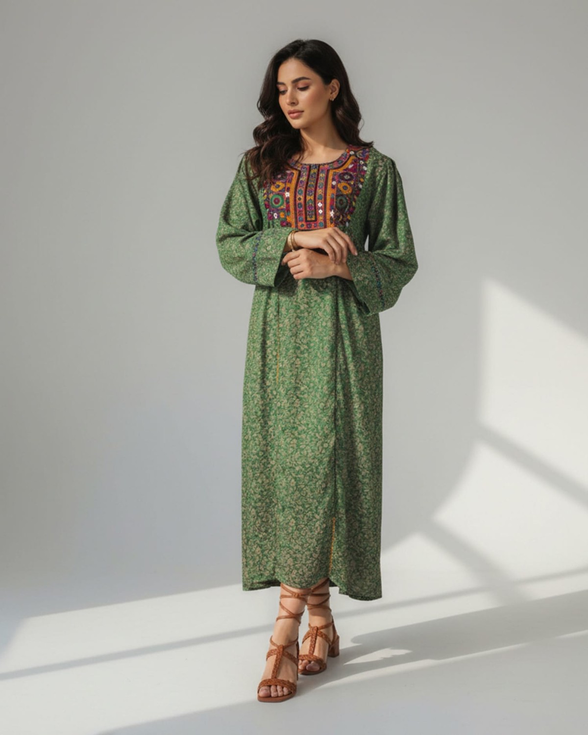 Handcrafted Afghan Green Wedding Dress 9