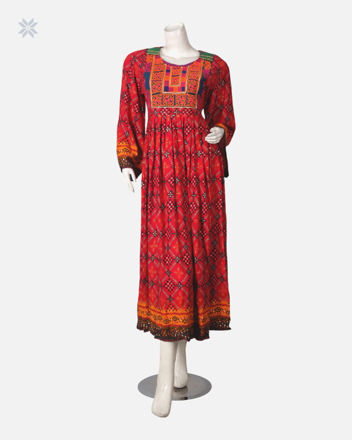 Handmade Embroidered Dress in Red and Orange 6