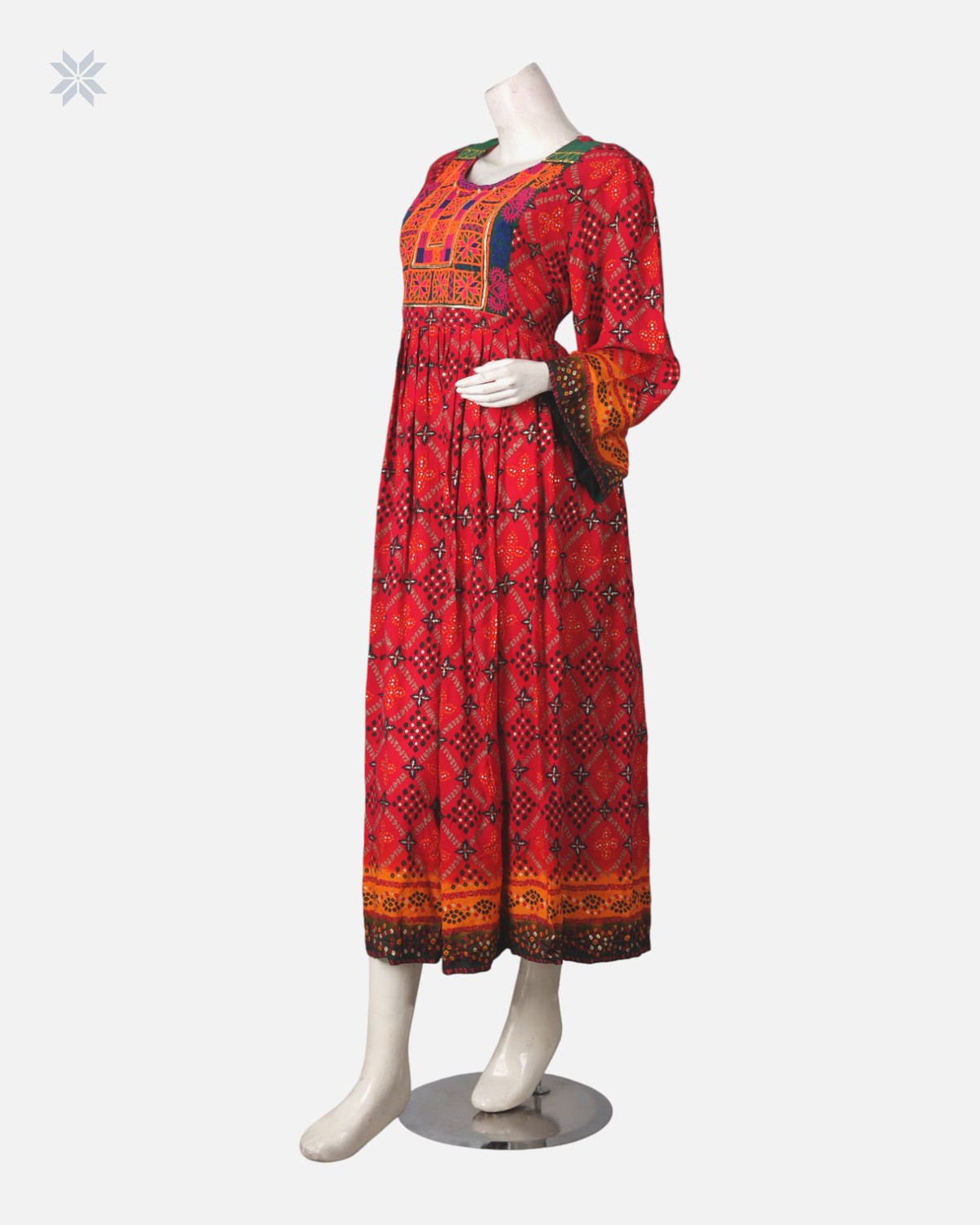 Handmade Embroidered Dress in Red and Orange 5