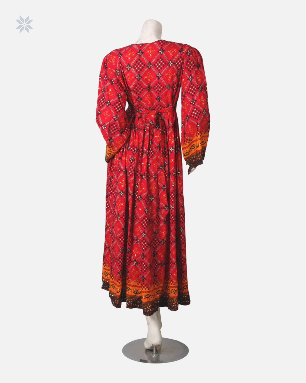 Handmade Embroidered Dress in Red and Orange 3