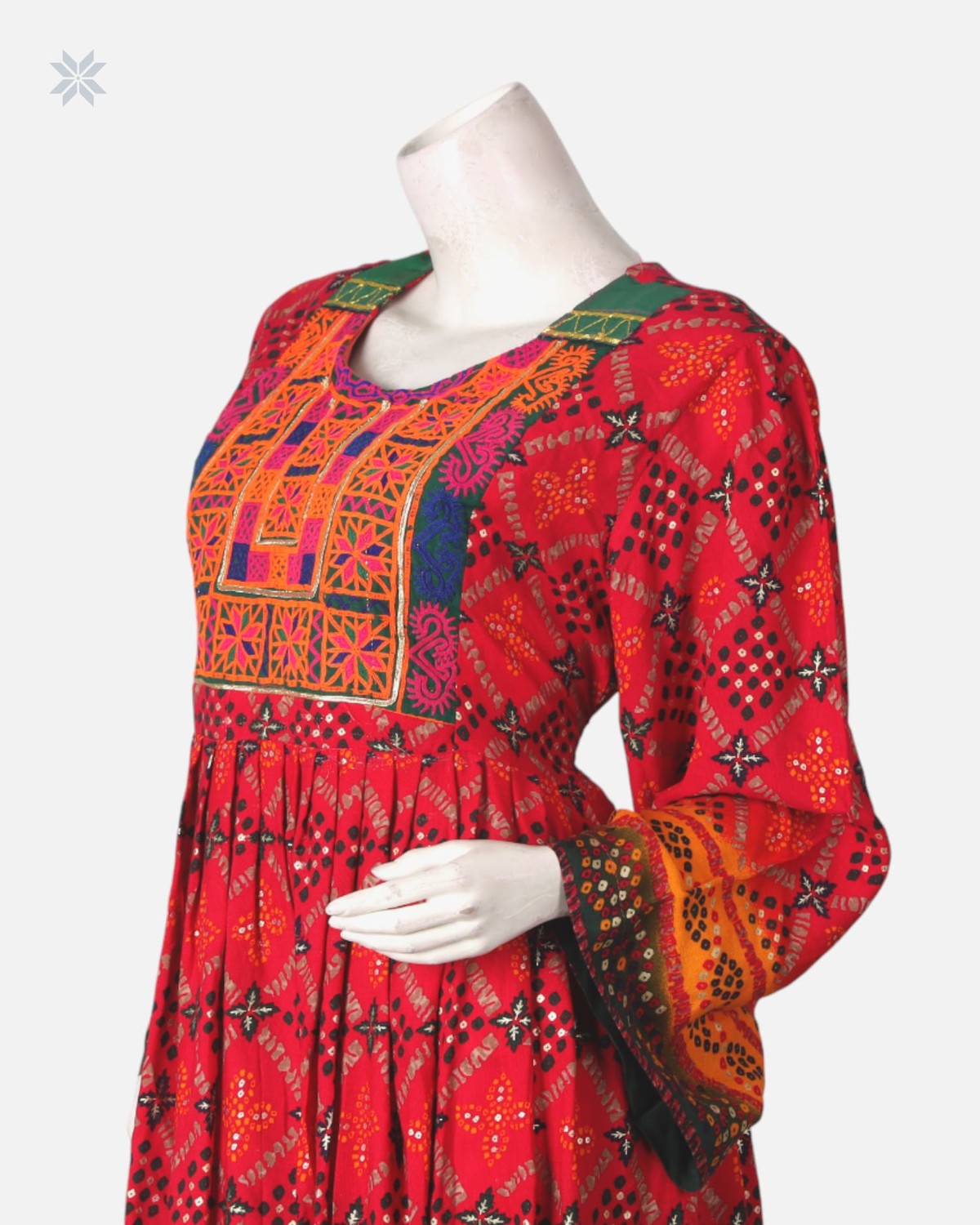 Handmade Embroidered Dress in Red and Orange 4