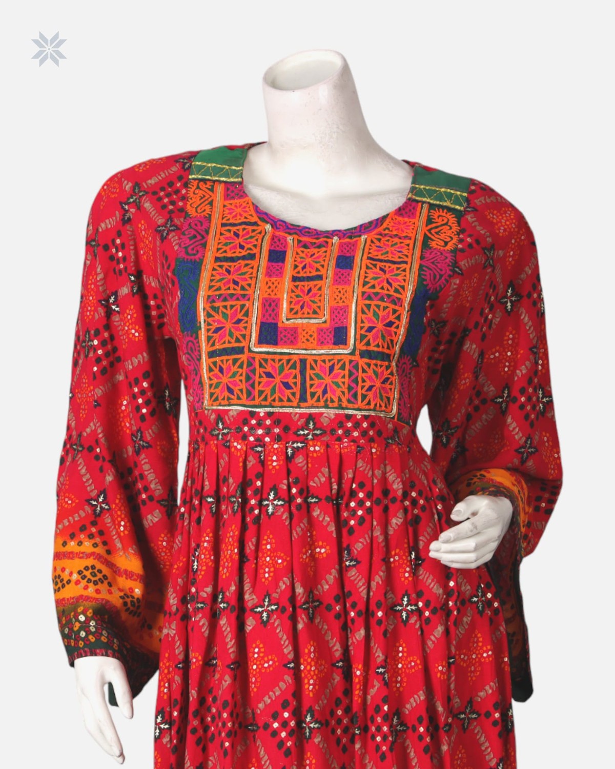 Handmade Embroidered Dress in Red and Orange 1