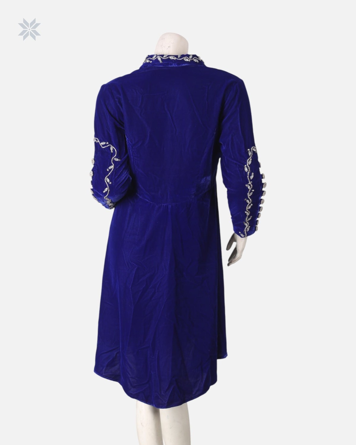 Silk Velvet Party Dress with Hand-Embroidered Mori and Yakhk Design 6