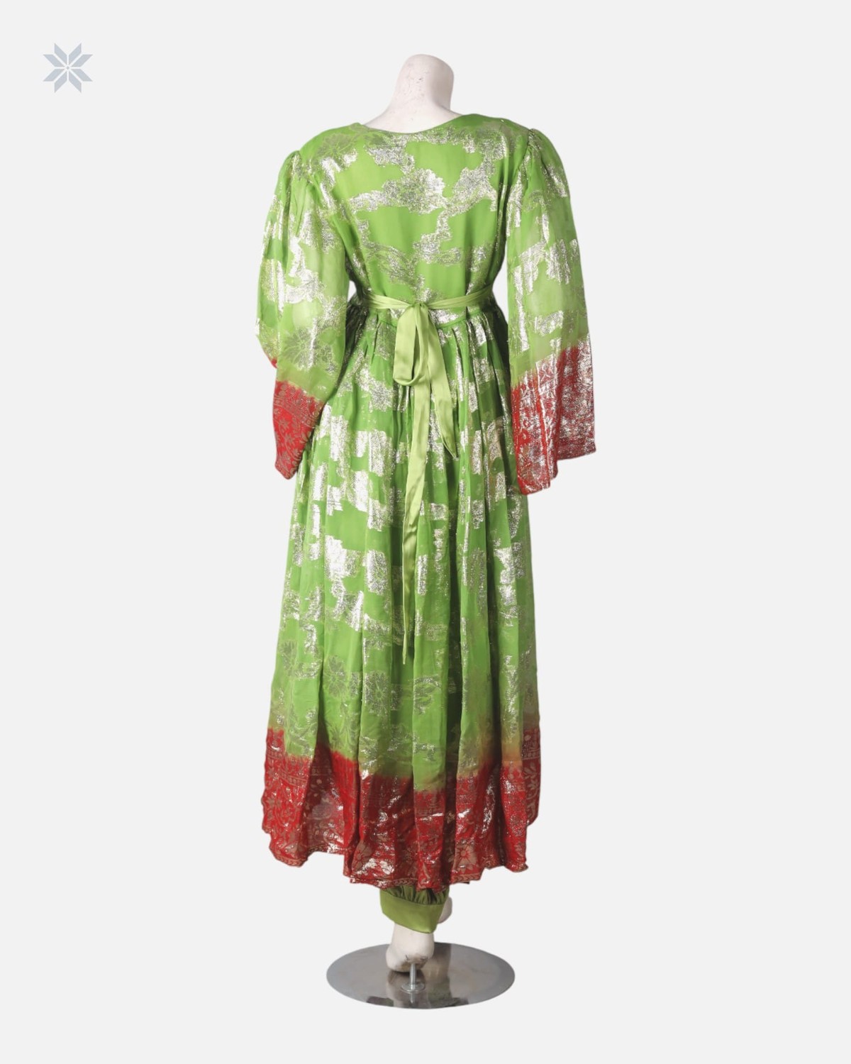 Traditional Green & Red Floral Dress 3